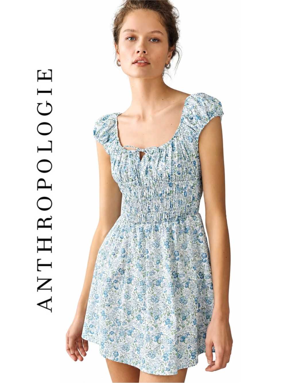 Anthropologie Cotton Smocked Mini Dress